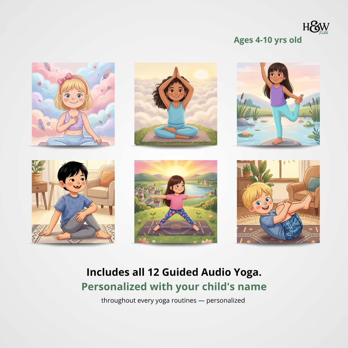 Guided Audio Yoga Bundle for Kids (Personalized Audio Yoga and Posters)