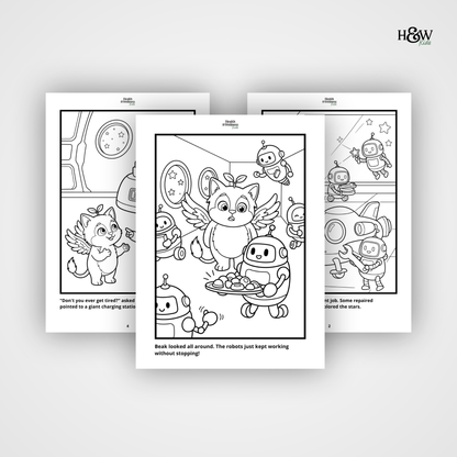 Beak and the Never-Sleeping Space Station (Non-personalized Bedtime Story Coloring Book Portfolio for Kids)