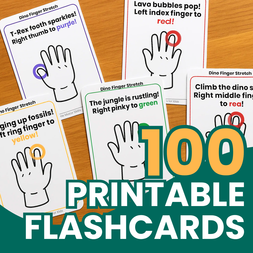 Fine Motor Flashcard Printable - Dino Finger Twister Flashcards
